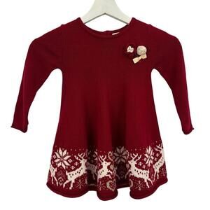 Heirlooms by Polly Flinders Red Knit Christmas Reindeer Sweater Dress Size 24M